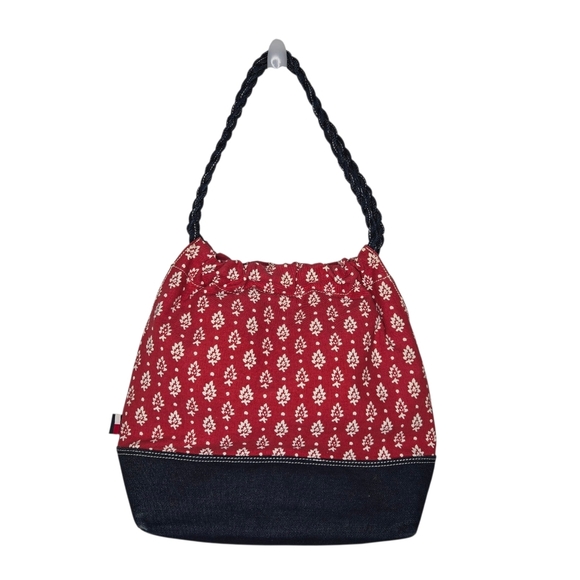Tommy Hilfiger Floral Print Canvas Denim Braided Strap Bucket Tote Shoulder Bag - Picture 2 of 10